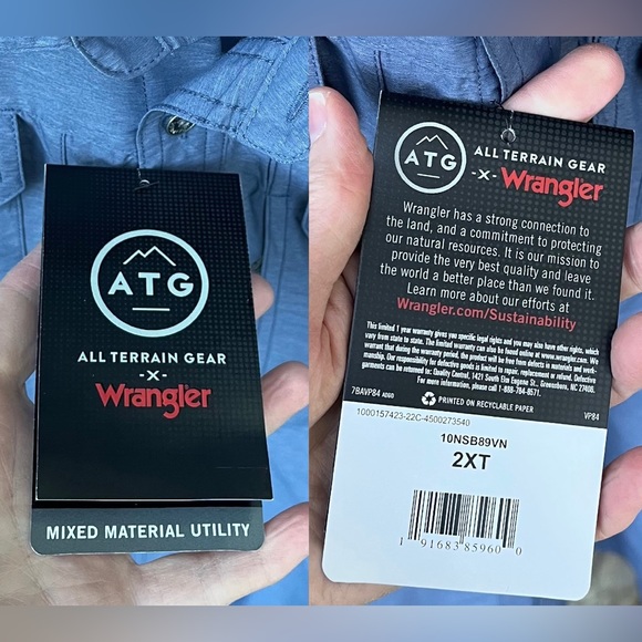 Wrangler Men’s ATG Regular Fit Long Sleeve Button Down Shirt NWT Sz 2XT - Picture 5 of 16